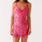 Glitter Cowl Neck Backless Cami Mini Dress